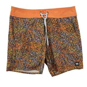 Reef Board Shorts Mens 34 Orange Leaf Pattern Swim Trunks Quick Dry Beach Surf